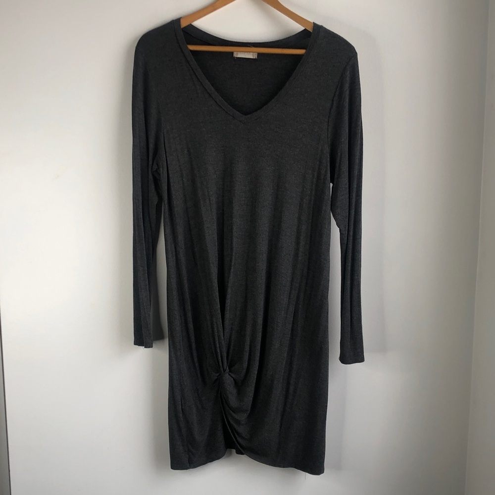 Altar’d State Charcoal V-Neck Knot Front Long Sleeve Dress